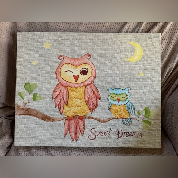 The Little Acorn “Sweet Dreams” Baby Owl Canvas Wall Art Print - Picture 1 of 4